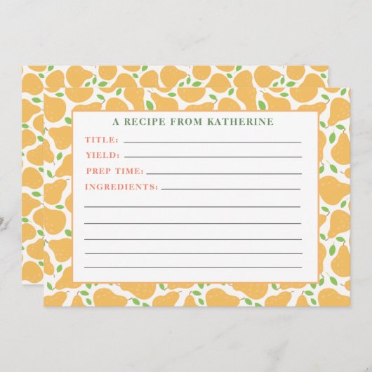 黄色の梨の素朴な詳細レシピノートカード ノートカード (正面/裏面)