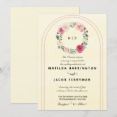 黄色の植物学的なモノグラムの花輪の招待状 招待状 (正面/裏面)