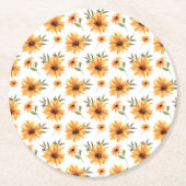黄色の植物性ヒマワリの緑の食事 ラウンドペーパーコースター (正面)