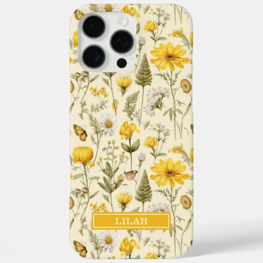 黄色の植物水彩花柄ネーム Case-Mate iPhoneケース (裏面)