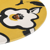 黄色の椿、スケッチーフローラヴィンテージ。 カッティングボード (角)