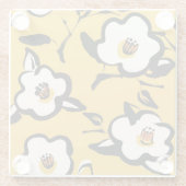 黄色の椿、スケッチーフローラヴィンテージ。 ガラスコースター (裏面)