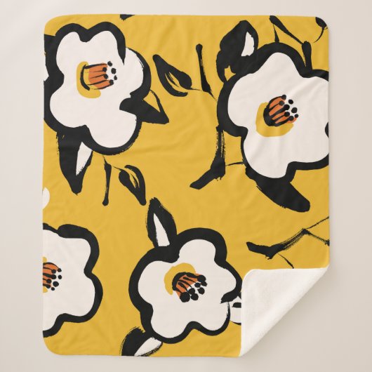 黄色の椿、スケッチーフローラヴィンテージ。 シェルパブランケット (正面)