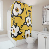 黄色の椿、スケッチーフローラヴィンテージ。 シャワーカーテン (インサイチュ)