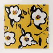 黄色の椿、スケッチーフローラヴィンテージ。 ジグソーパズル (横)