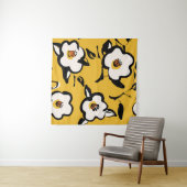 黄色の椿、スケッチーフローラヴィンテージ。 タペストリー (インサイチュ(横))