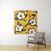 黄色の椿、スケッチーフローラヴィンテージ。 タペストリー (インサイチュ)