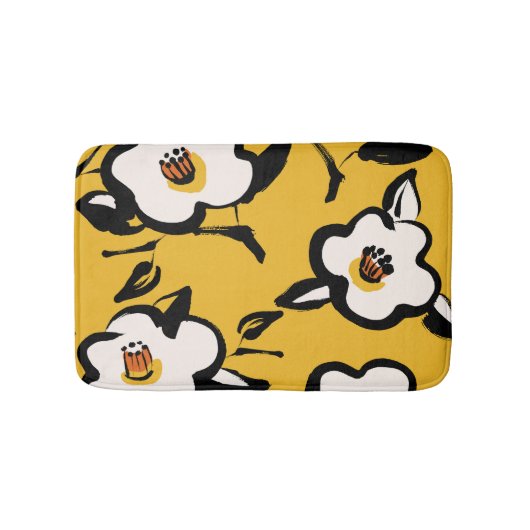 黄色の椿、スケッチーフローラヴィンテージ。 バスマット (正面)