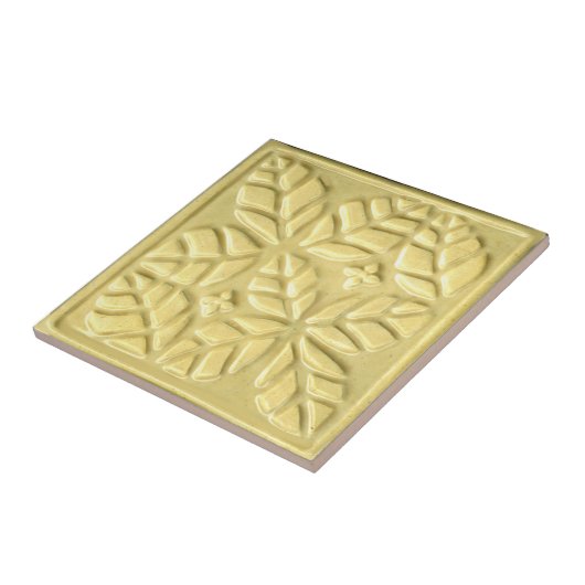 黄色の様式化された卵形のセラミック葉タイル タイル (側面)