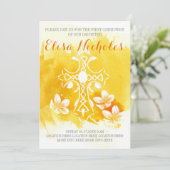 黄色の水の色のクロスフローラ最初の聖餐式 招待状 (スタンド正面)