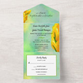 黄色の水の色のチューリップすべて1つの結婚式の招待 オールインワン招待状 (内側)