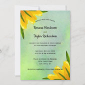 黄色の水の色チューリップ緑の結婚背景 招待状 (正面)