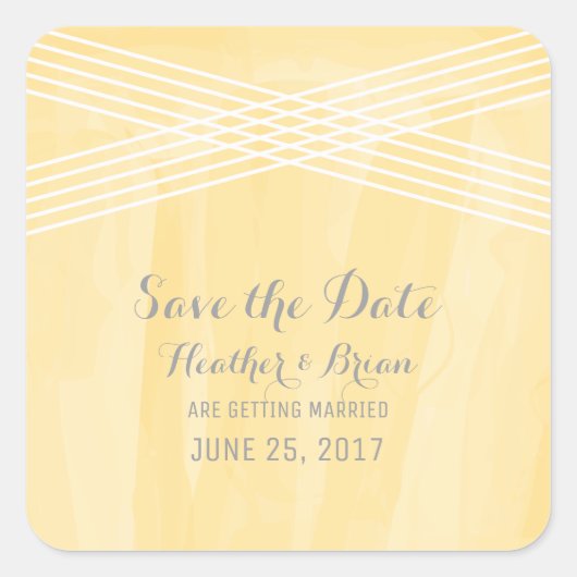 黄色の水の色デコ日付を保存 スクエアシール (正面)