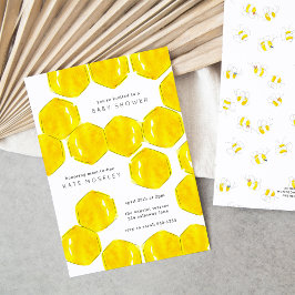 黄色の水の色ハニカムママへビー赤ちゃんシャワー 招待状