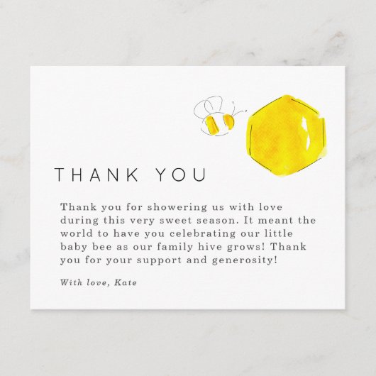 黄色の水の色ビー赤ちゃんシャワーありがとうご注意 エンクロージャーカード (正面)