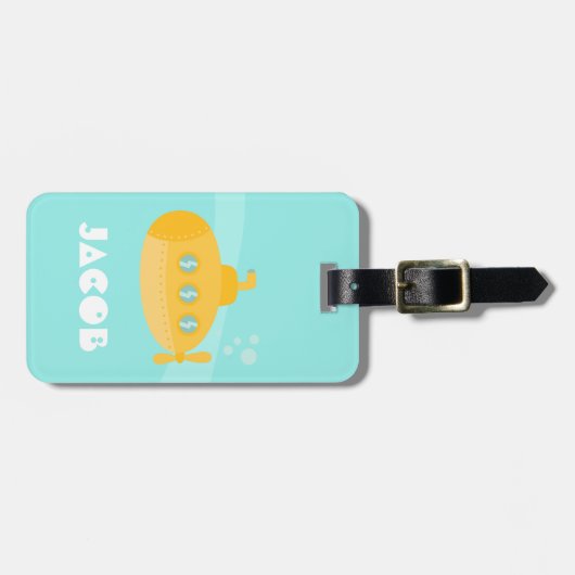 黄色の水中潜水艦の子供たちパーソナライズされた ラゲッジタグ (正面横)