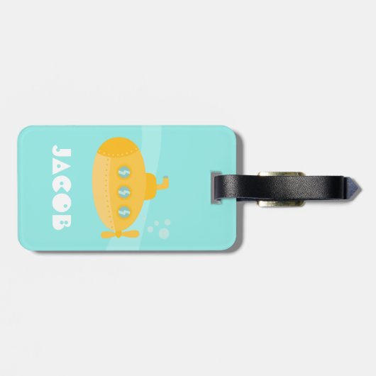 黄色の水中潜水艦の子供たちパーソナライズされた ラゲッジタグ (裏面横)