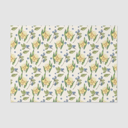 黄色の水仙とブルーベリー 薄葉紙 (正面)