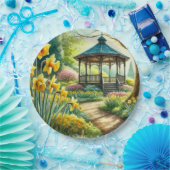 黄色の水仙と物見台の紙皿 ペーパープレート (パーティー)