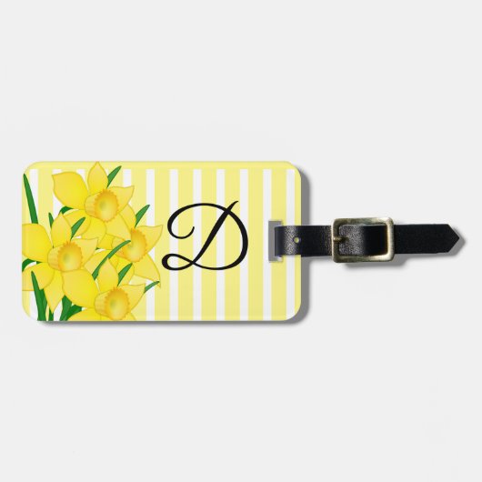 黄色の水仙の花がプリントされたスーツケースタグ ラゲッジタグ (正面横)