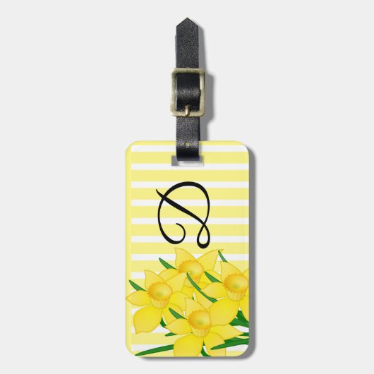 黄色の水仙の花がプリントされたスーツケースタグ ラゲッジタグ (正面縦)