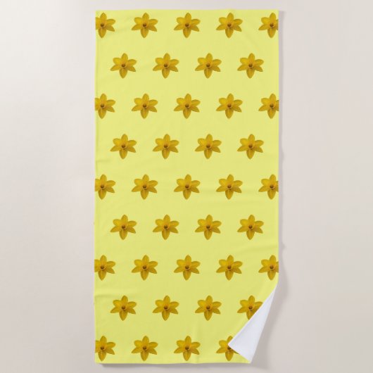 黄色の水仙の花の継ぎ目のないパターンがオン ビーチタオル (正面)