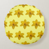 黄色の水仙の花の継ぎ目のないパターンがオン ラウンドクッション (正面)