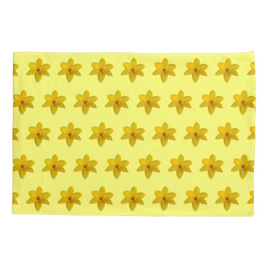 黄色の水仙の花の継ぎ目のないパターンがオン 枕カバー (裏面)