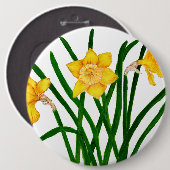 黄色の水仙フローラ絵画水の色 缶バッジ (正面&裏面)