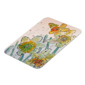 黄色の水仙フローラ花水色マグネット マグネット (左側)