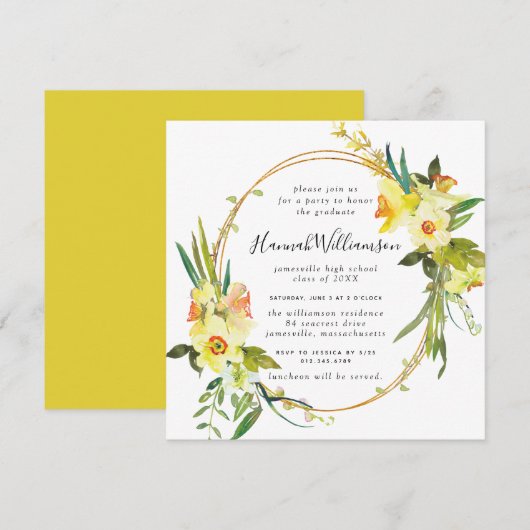黄色の水仙広場卒業式 招待状 (正面/裏面)