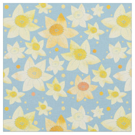 黄色の水彩の水仙とドットのパターン ファブリック