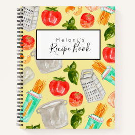 黄色の水彩イラストレーションレシピ帳 ノートブック