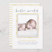 黄色の水彩フレームベビー誕生発表 案内状 (正面/裏面)