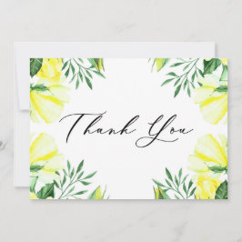 黄色の水彩ローズとピオニー サンキューカード