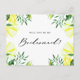 黄色の水彩ローズ あなたは私のブライズメイドになってくれますか インビテーションポストカード