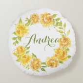 黄色の水彩夏の花輪のベビー部屋 ラウンドクッション (裏面)