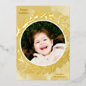 黄色の水彩植物写真フレーム金ゴールド 箔シーズンカード (正面)