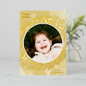 黄色の水彩植物写真フレーム金ゴールド 箔シーズンカード (立ち正面)