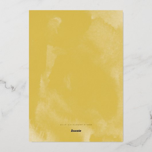 黄色の水彩植物写真フレーム金ゴールド 箔シーズンカード (裏面)