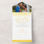 黄色の水彩画が遅れた結婚式の祝いを浴びせる オールインワン招待状 (内側)