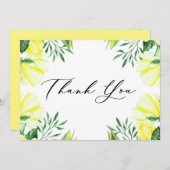 黄色の水彩画のバラと芍薬 サンキューカード (正面/裏面)