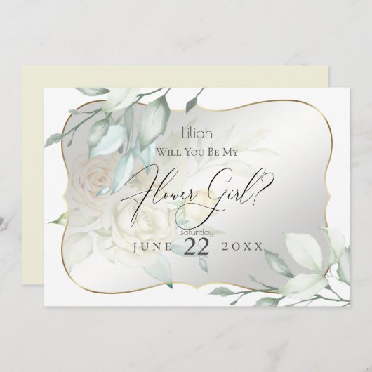 黄色の水彩画のバラ　あなたは私のフラワーガールになってくれる？ 招待状 (正面/裏面)