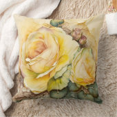 黄色の水彩画のバラ 拡大 クッション (ブランケット)