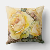 黄色の水彩画のバラ 拡大 クッション (裏面)