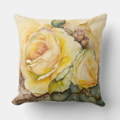 黄色の水彩画のバラ 拡大 クッション (正面)