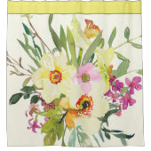 黄色の水彩画の水仙 シャワーカーテン (正面)