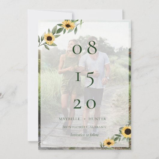 黄色の水彩画ひまわりと野の花の写真 セーブザデート (正面)