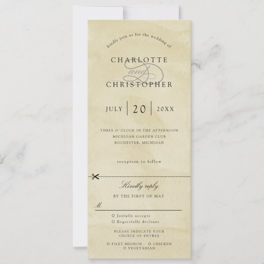 黄色の水彩画ウェディング招待状（RSVP付き） 招待状 (正面)