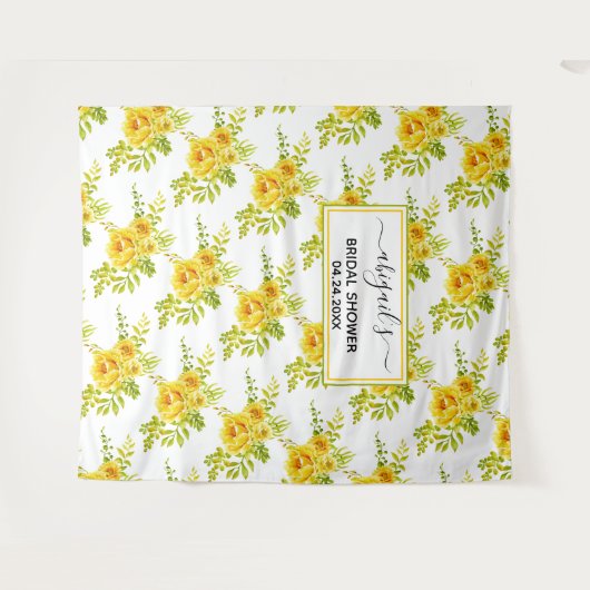 黄色の水彩花の花嫁のシャワー タペストリー (正面(横))